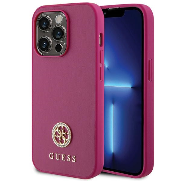 Guess GUHCP15LPS4DGPP iPhone 15 Pro 6.1" rožinis/rožinis kietas dėklas Strass Metalinis Logotipas