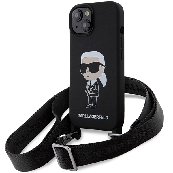 Karl Lagerfeld KLHCP15SSCBSKNK iPhone 15 6.1" kietas dėklas juodas/juodas Crossbody Silikoninis Ikonik