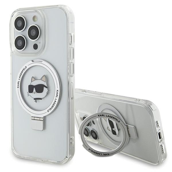 Karl Lagerfeld KLHMP15XHMRSCHH iPhone 15 Pro Max 6.7" baltas kietas dėklas su stovu Choupette Head MagSafe