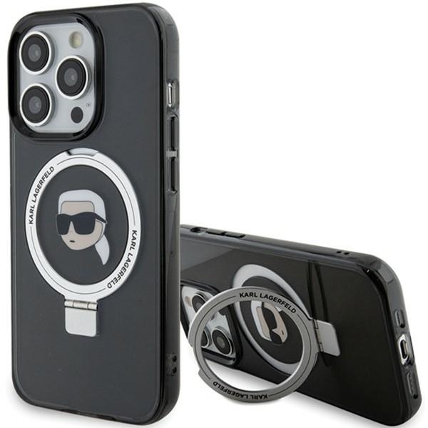 Karl Lagerfeld KLHMP15XHMRSKHK iPhone 15 Pro Max 6.7" juodas kietas dėklas su stovu Karl Head MagSafe