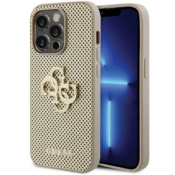 Guess Perforated 4G Glitter dėklas telefonui iPhone 15 Pro - auksinis