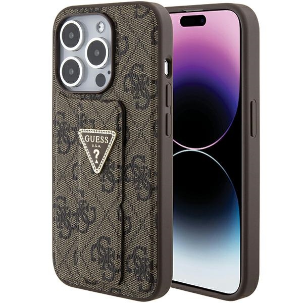 Guess dėklas telefonui su stovu Grip Stand 4G Triangle Strass iPhone 15 Pro Max - rudas