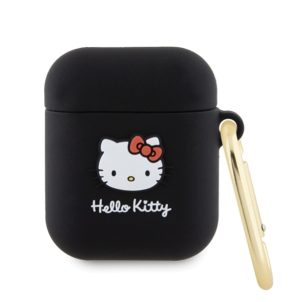 Hello Kitty silikoninis 3D Kitty galvos dėklas AirPods 1/2 - juodas