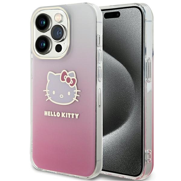Hello Kitty IML gradiento elektropinis katės galvos dėklas telefonui iPhone 14 Pro - rožinis