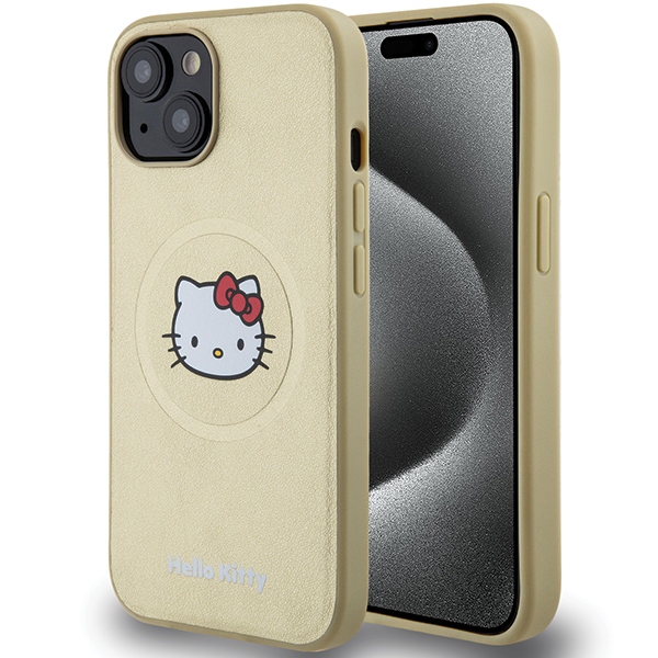 Hello Kitty odinis Kitty Head magnetinis dėklas telefonui iPhone 15 - auksinis