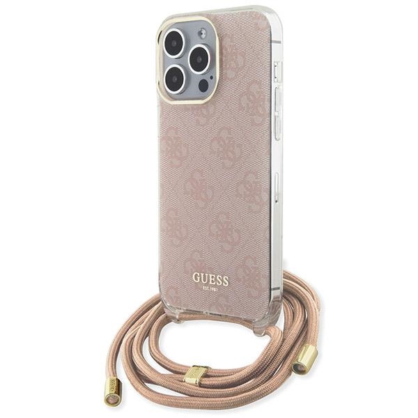 Guess Crossbody Cord 4G Print dėklas telefonui iPhone 15 Pro – rožinis