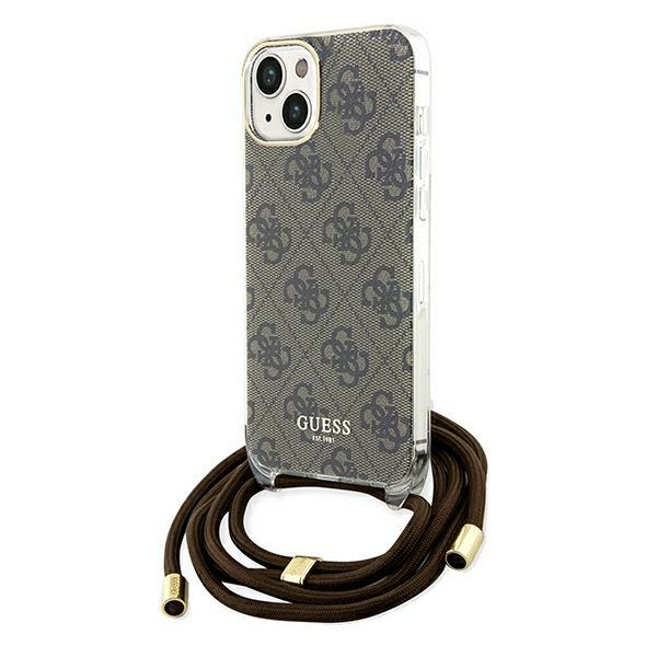 Guess Crossbody Cord 4G Print dėklas telefonui iPhone 15 / 14 / 13 - rudas