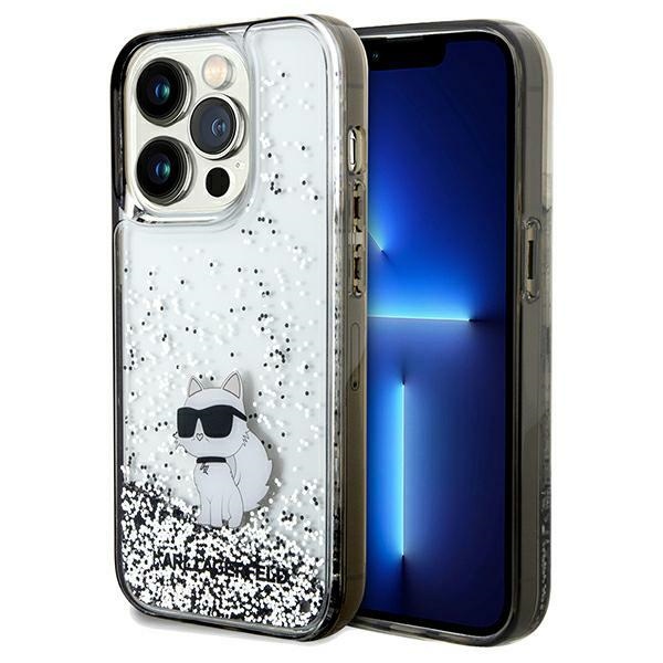 Karl Lagerfeld Liquid Glitter Choupette dėklas telefonui iPhone 14 Pro Max - permatomas