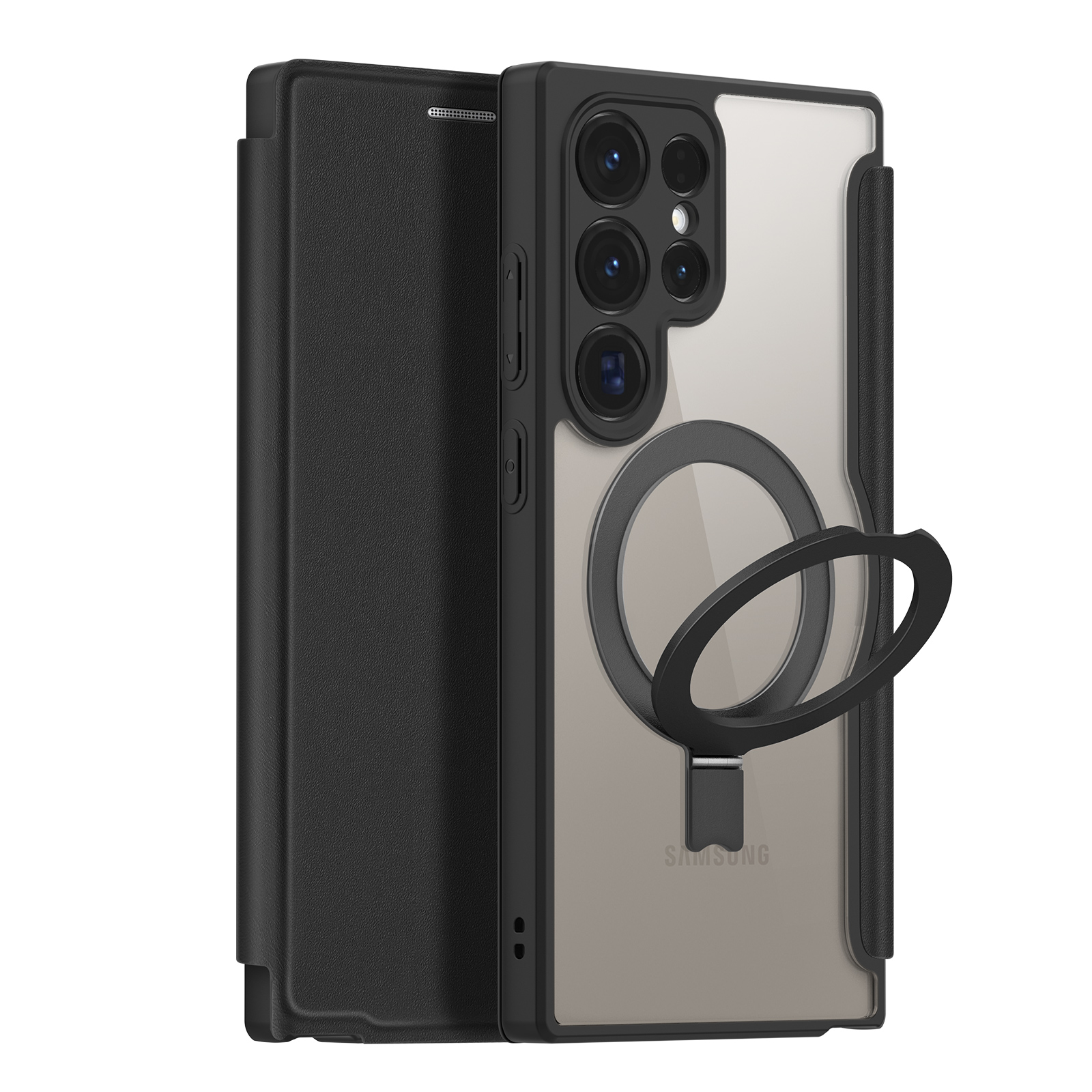 Dux Ducis Skin X Pro dėklas su atvartu ir magnetiniu žiedu Samsung S24 Ultra - juodas