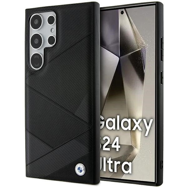 BMW BMHCS24L23RCGPK S24 Ultra S928 juoda/juoda kietas dėklas Parašas Odinis Kryžminės Linijos Raštas