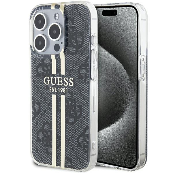 Guess IML 4G Gold Stripe dėklas telefonui iPhone 15 Pro - juodas