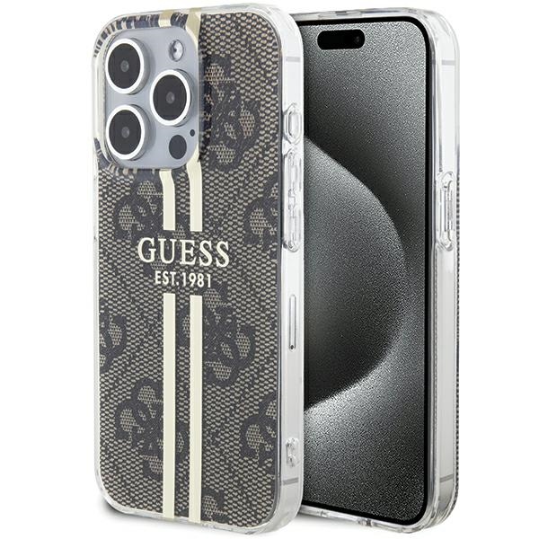 Guess IML 4G Gold Stripe dėklas telefonui iPhone 15 Pro - rudas