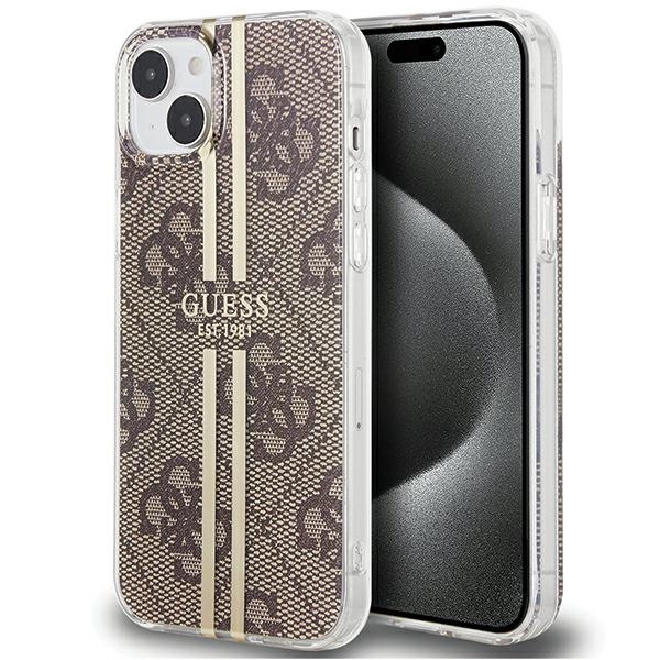 Guess IML 4G Gold Stripe dėklas telefonui iPhone 15 Plus / 14 Plus - rudas