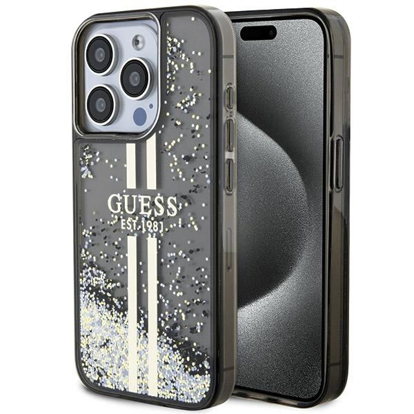 Guess Liquid Glitter Gold Stripes dėklas iPhone 15 Pro Max - juodas