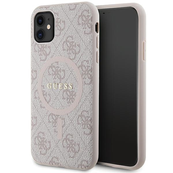 Guess GUHMN61G4GFRP iPhone 11 6.1" / Xr rožinis/rožinis kietas dėklas 4G kolekcija odinis metalinis logotipas Magnetinis