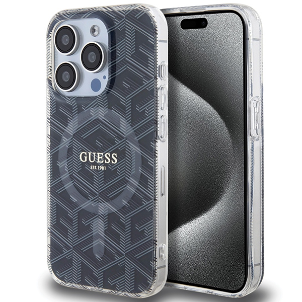 Guess IML GCube Magnetinis dėklas iPhone 15 Pro - juodas
