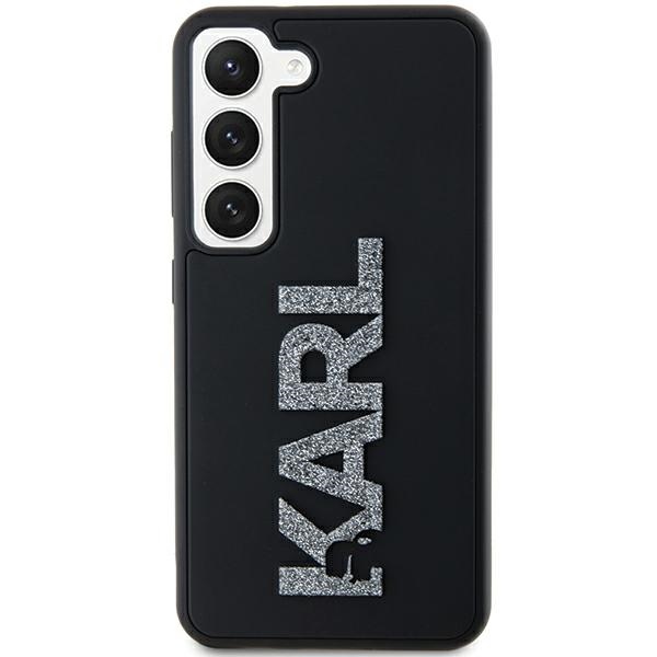 Karl Lagerfeld 3D Guminis Blizgus Logotipas dėklas telefonui Samsung Galaxy S23 - juodas