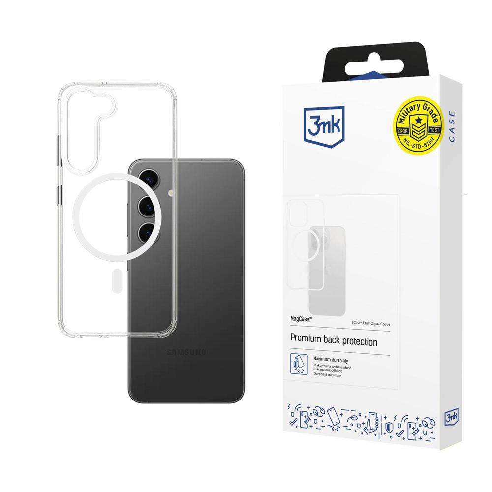3mk MagCase dėklas telefonui su magnetiniu moduliu – prie Samsung Galaxy S24 – skaidrus