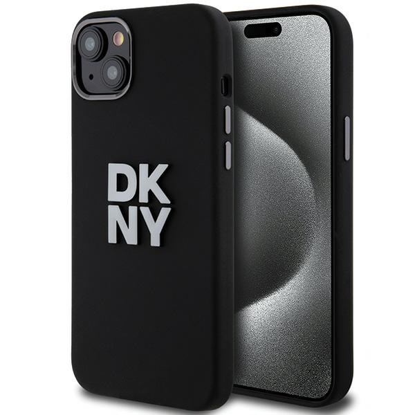 DKNY Skystas silikoninis metalinis logotipas dėklas telefonui iPhone 15/14/13 - juodas