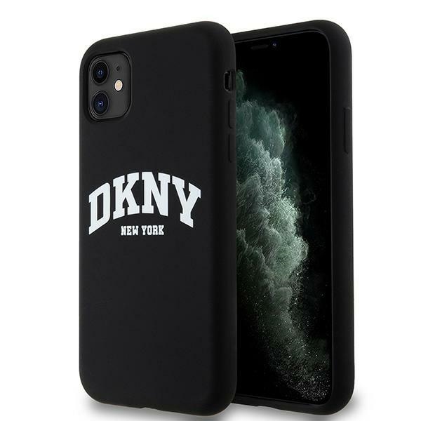 DKNY Skystas silikoninis baltas spausdintas logotipas magnetinis dėklas telefonui iPhone 11/Xr - juodas