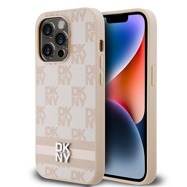 DKNY odinis languotas mono raštas ir spausdintos juostelės dėklas iPhone 14 Pro - rožinis