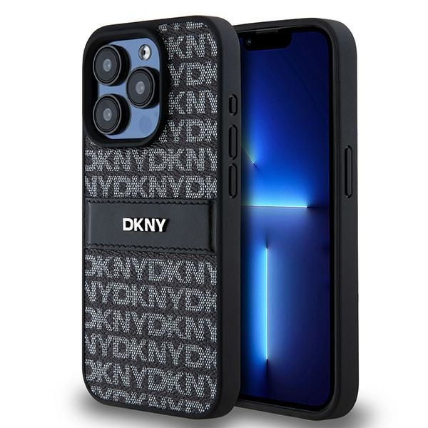 DKNY Odinis mono juosta ir metalinis logotipas dėklas telefonui iPhone 15 Pro - juodas