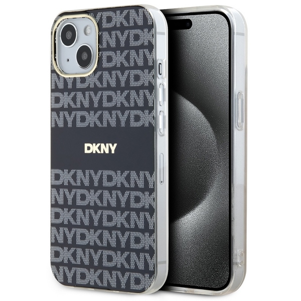 DKNY IML mono ir juostų magnetinis dėklas telefonui iPhone 15/14/13 - juodas