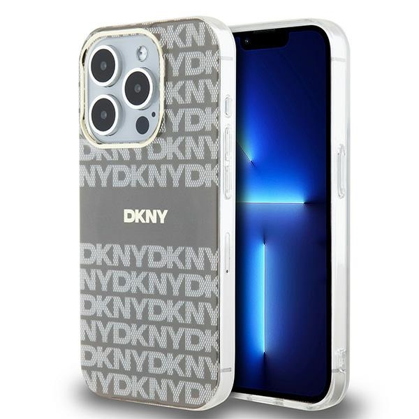 DKNY IML mono ir dryžuotas magnetinis dėklas telefonui iPhone 15 Pro – smėlinis