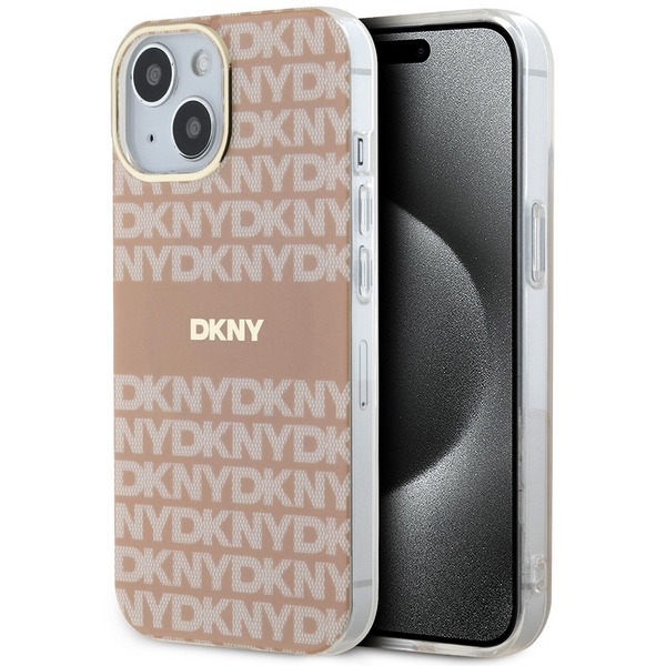 DKNY IML Mono ir juostelės Magnetinis dėklas iPhone 15 / 14 / 13 - rožinė