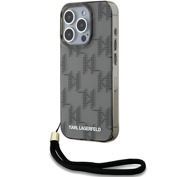 Karl Lagerfeld IML Mono KL Pattern & Cord dėklas telefonui iPhone 15 Pro - juodas