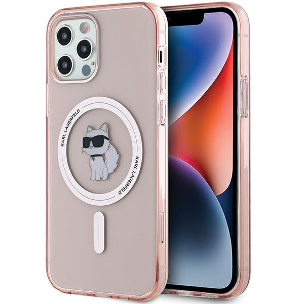 Karl Lagerfeld IML Choupette Magnetinis dėklas iPhone 12/12 Pro - rožinis