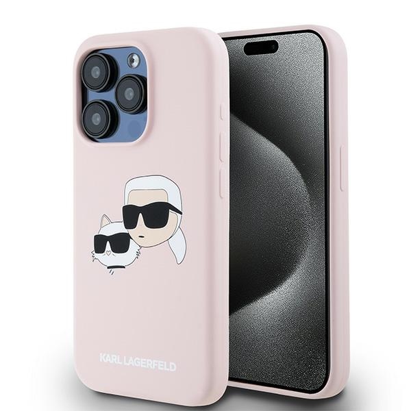 Karl Lagerfeld silikoninis Karl&Choupette magnetinis dėklas telefonui iPhone 15 Pro - rožinis