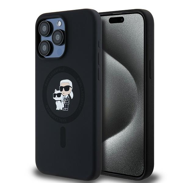 Karl Lagerfeld Silikoninis Karl&Choupette Ring MagSafe dėklas telefonui iPhone 15 Pro Max - juodas