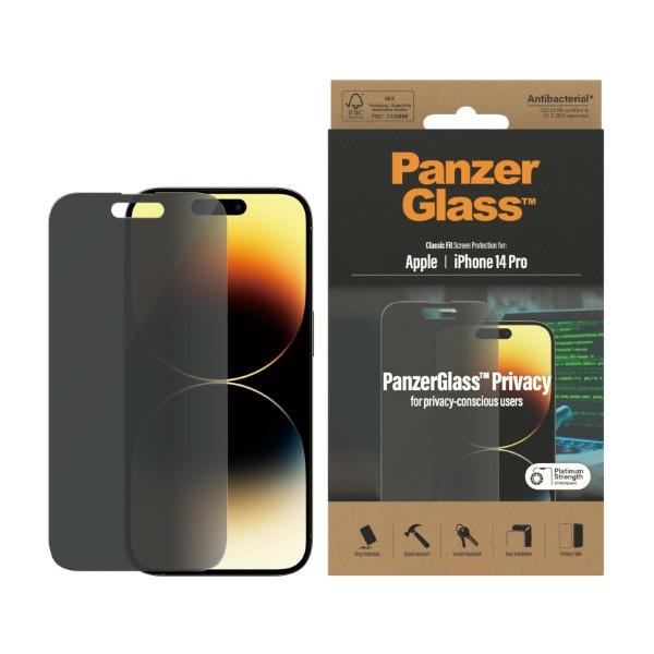 PanzerGlass Classic Fit antibakterinis privatumo stiklas iPhone 14 Pro