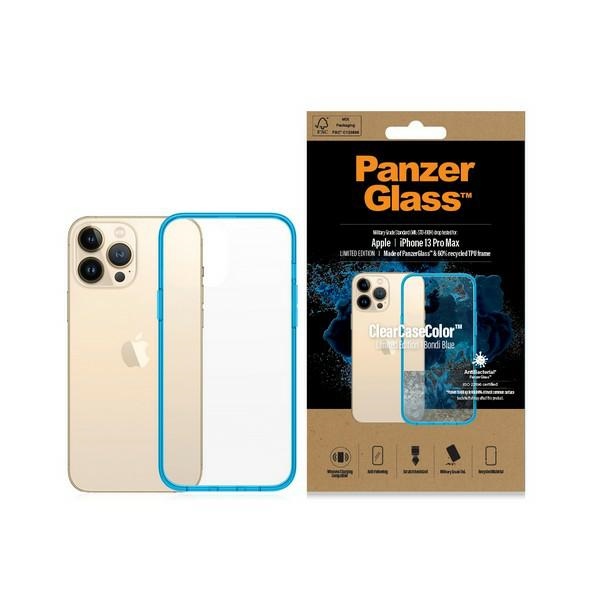 PanzerGlass ClearCase antibakterinis, karinio standarto sertifikuotas dėklas telefonui iPhone 13 Pro Max – permatomas mėlynas