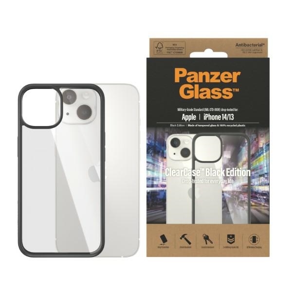 PanzerGlass ClearCase antibakterinis karinės klasės sertifikuotas dėklas telefonui iPhone 14/15/13 – skaidrus ir juodas