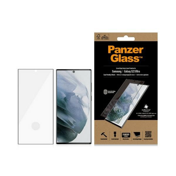 PanzerGlass E2E Microfracture antibakterinis stiklas Samsung Galaxy S22 Ultra - su juodu rėmeliu