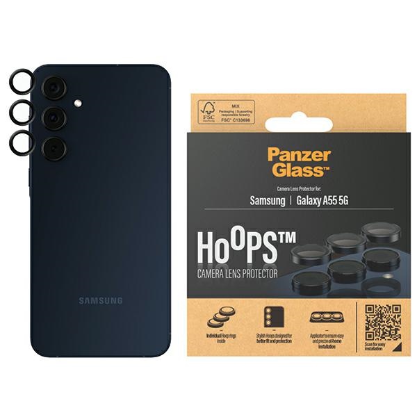 PanzerGlass Hoops kameros apsauga Samsung Galaxy A55 5G - su juodu rėmeliu