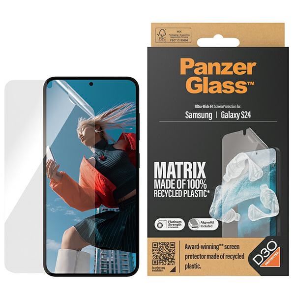 PanzerGlass itin platus apsauginis stiklas su D3O® su aplikatoriumi Samsung Galaxy S24
