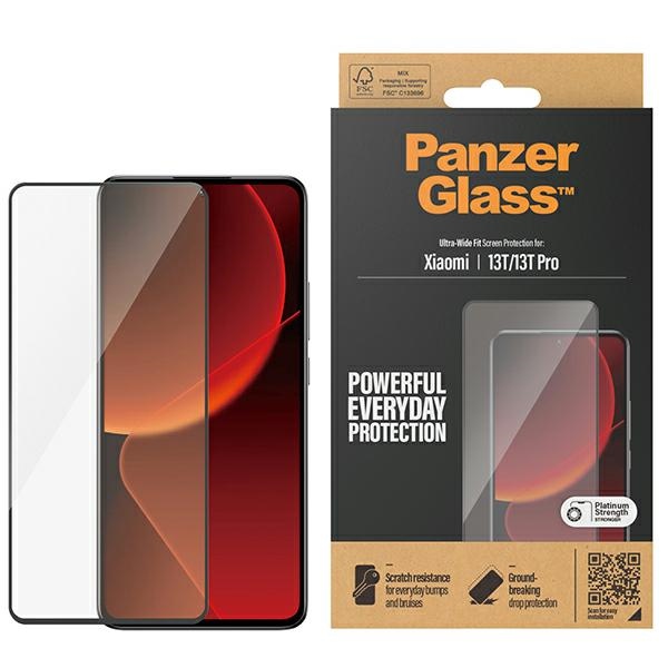 PanzerGlass itin platus antibakterinis apsauginis stiklas Xiaomi 13T / 13T Pro - su juodu rėmeliu