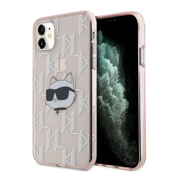 Karl Lagerfeld IML Choupette galvos ir monogramos dėklas iPhone 11 / Xr - rožinė