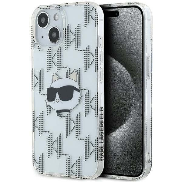 Karl Lagerfeld IML Choupette galvos ir monogramos dėklas iPhone 15 / 14 / 13 - permatomas
