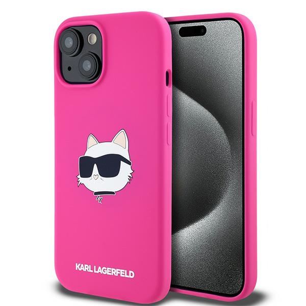 Karl Lagerfeld Silikoninis Choupette Head Magnetinis dėklas telefonui iPhone 15 Plus / 14 Plus – rožinis