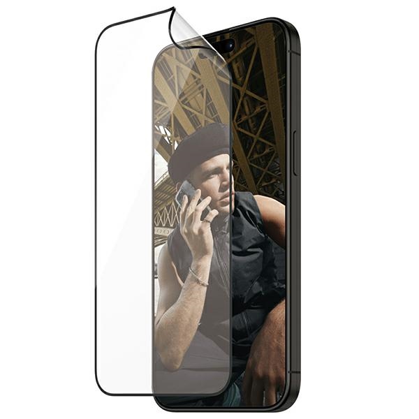 PanzerGlass Matrix Ultra-Wide-Fit hibridinis stiklas iPhone 15 Pro su pozicionieriumi