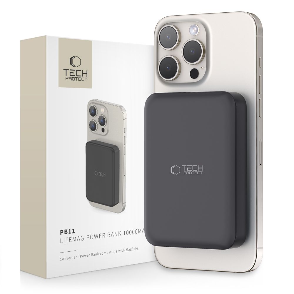 Tech-Protect LifeMag PB11 išorinė baterija su MagSafe 10000mAh 15W USB-C prievadas - juoda + USB-C kabelis