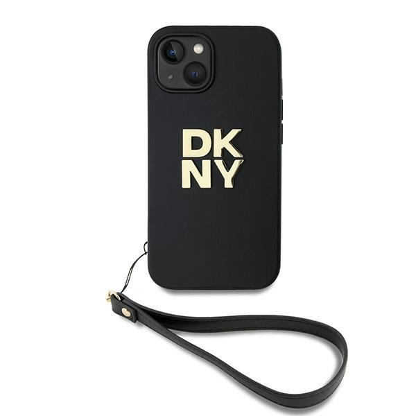 DKNY Dėklas telefonui su dirželiu ir logotipu iPhone 15 / 14 / 13 - juodas