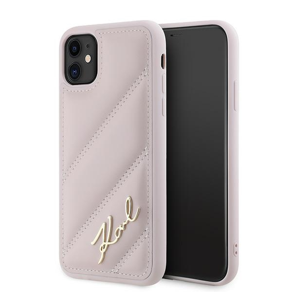 Karl Lagerfeld Diagonal Quilted Script dėklas telefonui iPhone 11 / Xr - rožinis