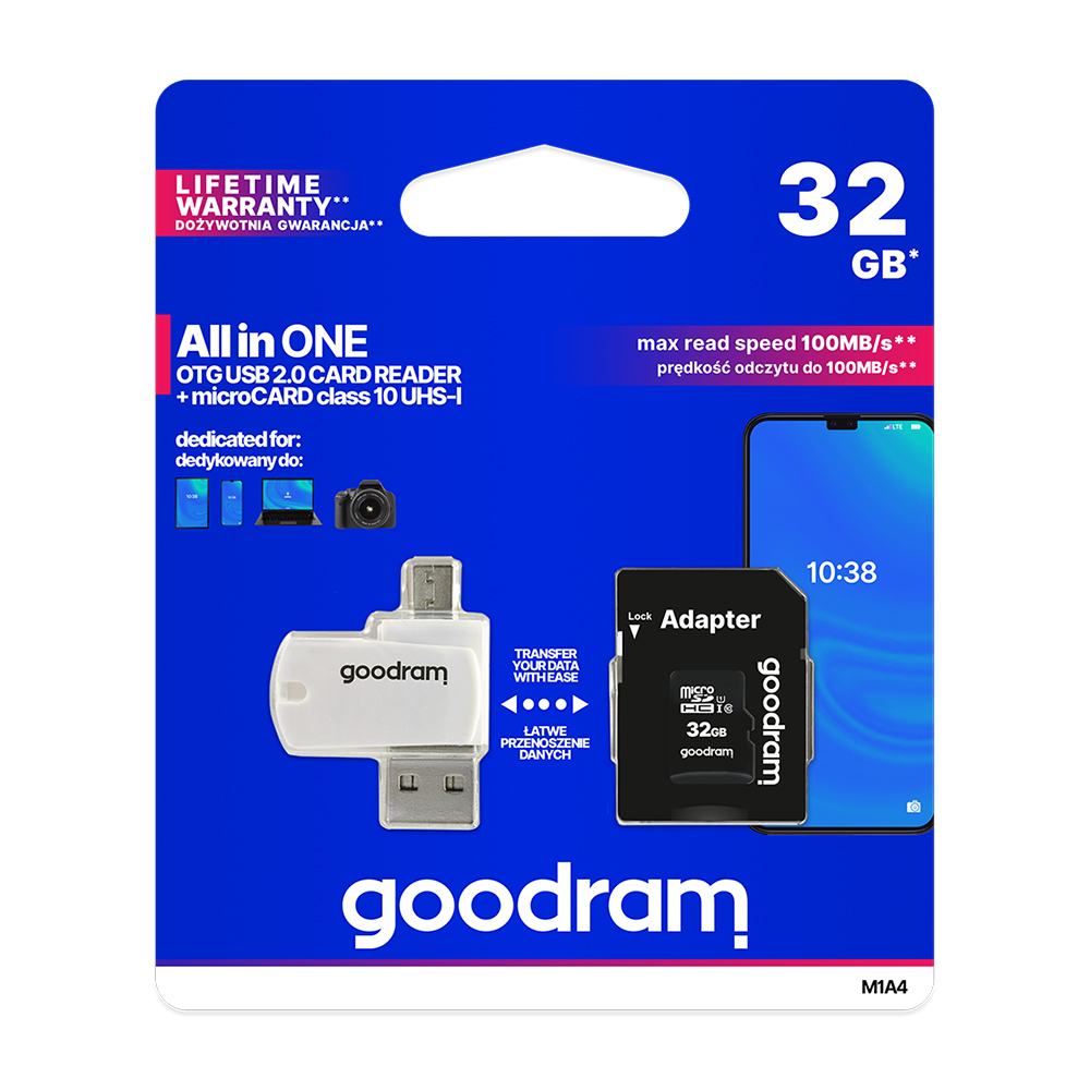 GoodRam atminties kortelė 32GB microSDHC cl. 10 UHS-I + adapteris + kortelių skaitytuvas