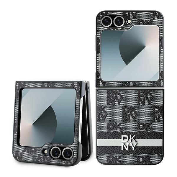 DKNY Checkered Pattern Printed Stripes Dėklas telefonui Samsung Galaxy Z Flip 6 - juodas