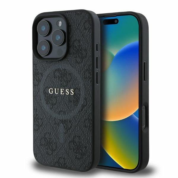 Guess 4G Žiedo klasikinio logotipo MagSafe dėklas telefonui iPhone 16 Pro - juodas
